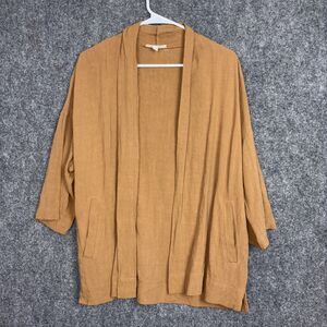Grade Gather Cardigan  Womens Size S Brown Linen Blend Open Front Lagenlook